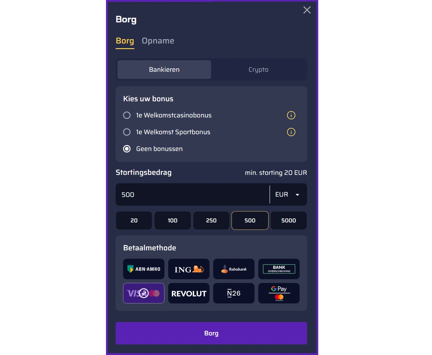 Betory casino NL Betaalmethoden